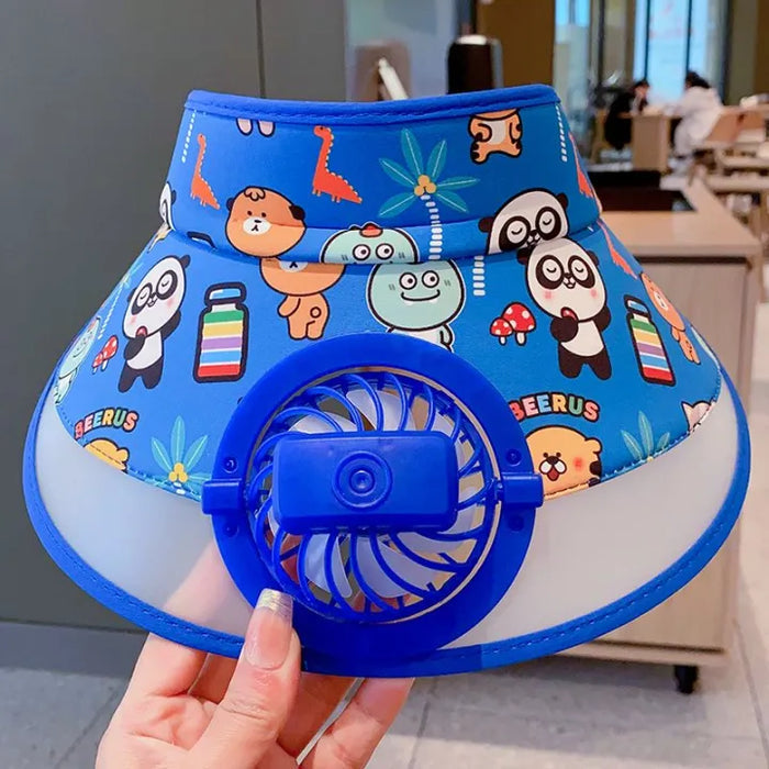 Stay Cool and Stylish with our Animal-Themed Summer Sun Visor Cap: Adjustable Strap and Built-in Fan - Kidspark